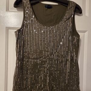 CHAPS: Olive Green Sequin Tank Top.  Size XL